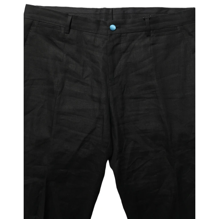 Black Linen Skinny Leg Dress Trouser Pants - Men