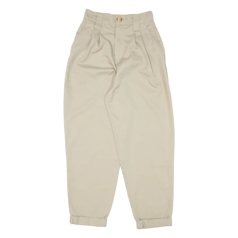 STR Pleated Womens Trousers Beige Relaxed Tapered W24 L25