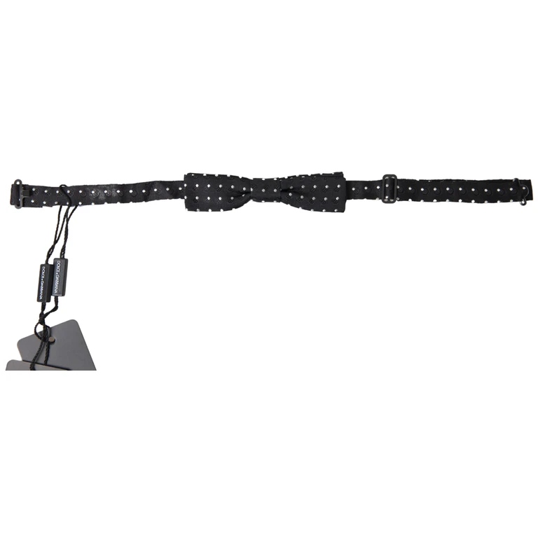 Dolce & Gabbana Black Polka Dot Silk Adjustable Men Neck Papillon Bow Tie - Men