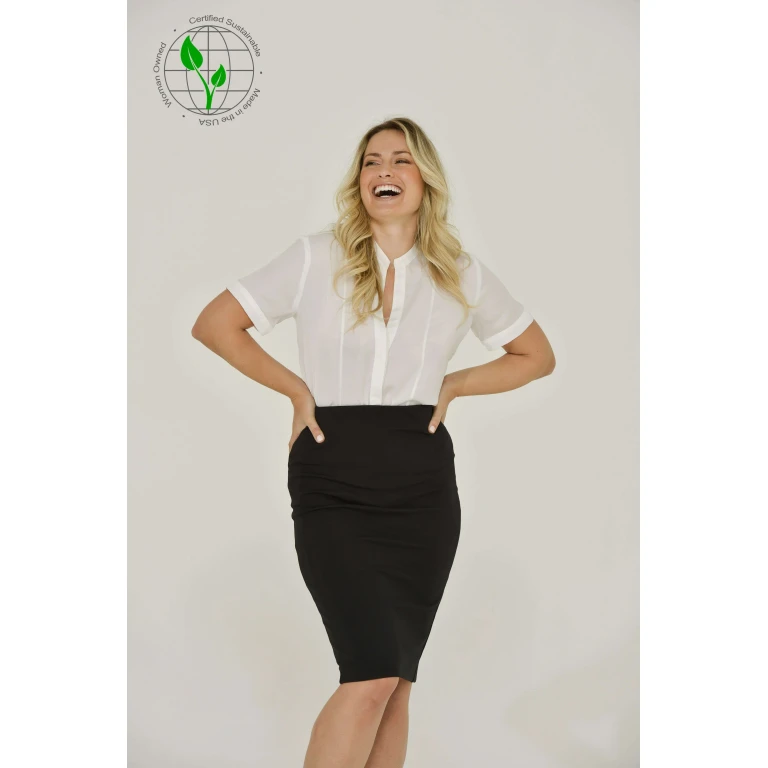 White French Chiffon Split-Neck Short Sleeve Top