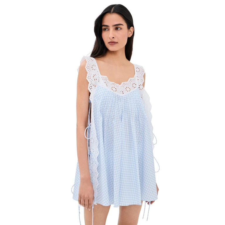 CAROLINE CONSTAS Lucilla Eyelet Trimmed Dress Periwinkle L