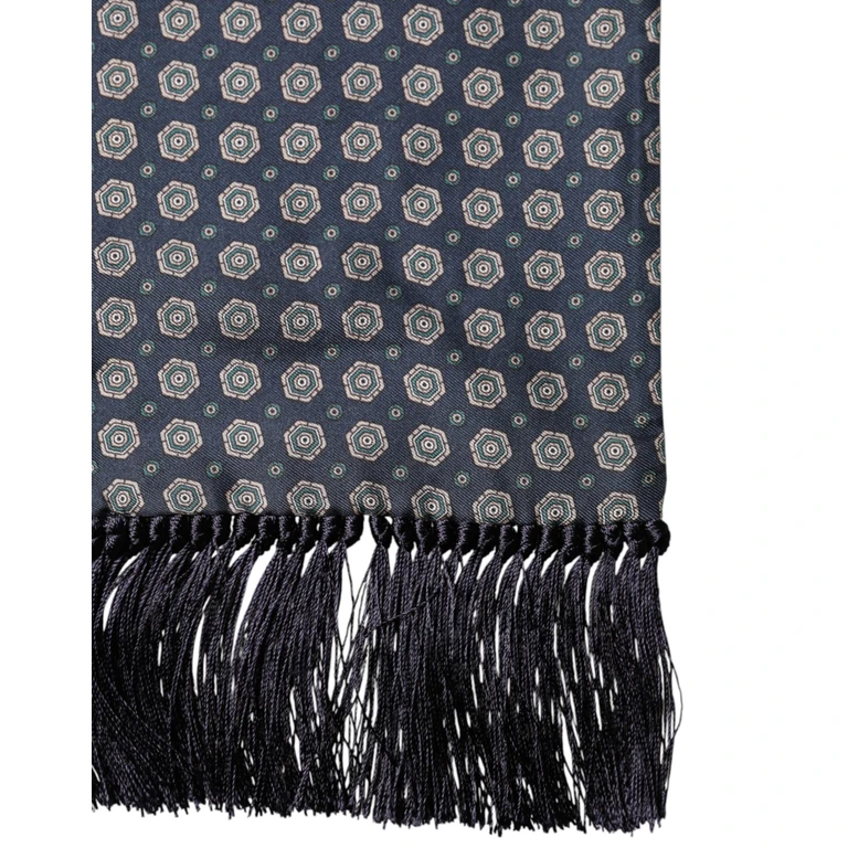 Dolce & Gabbana Blue Patterned Silk Fringes Foulard 138cm X 15.5cm Scarf - Men