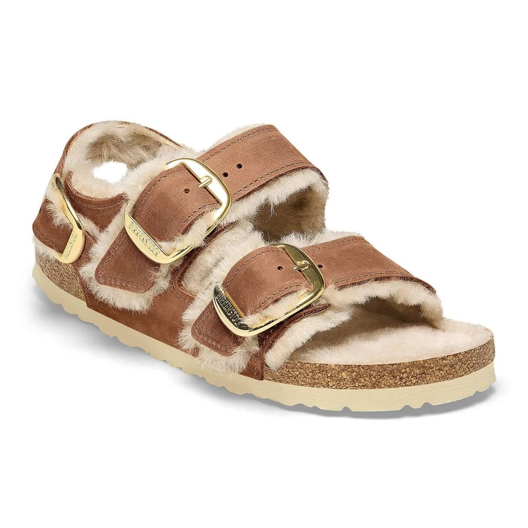 Unisex Milano Big Buckle Shearling Natural Leather Oiled Cognac