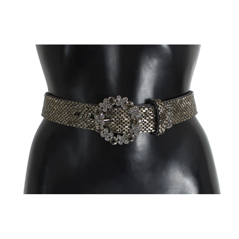 Dolce & Gabbana Crystal Buckle Sequined Waist Belt Gray - Women