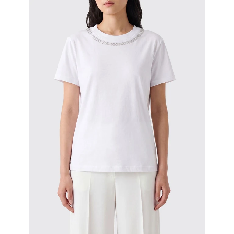 Crew-Neck Cotton T-Shirt with Rhinestone Embroidery (8M1818J111W103)
