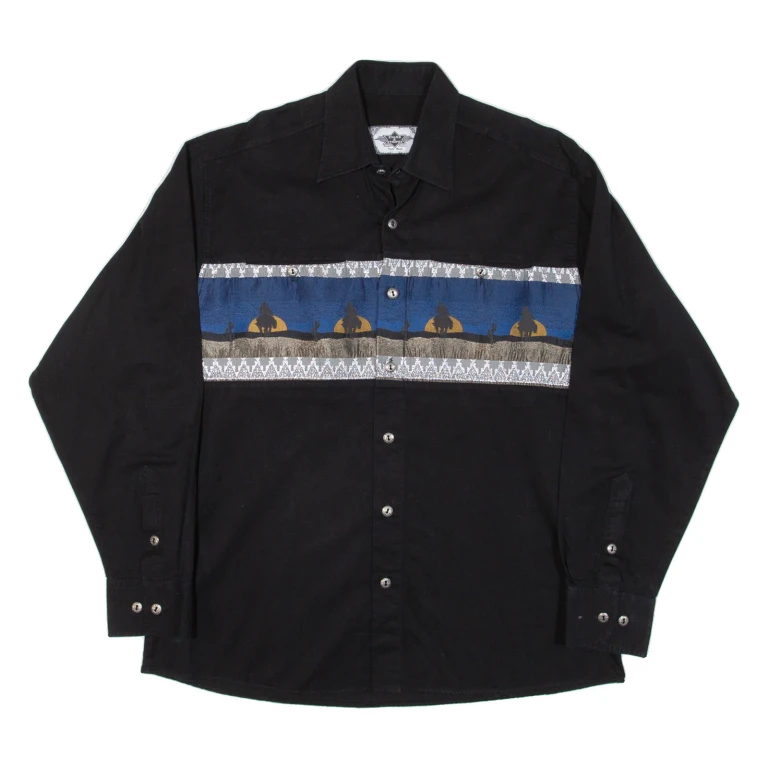 STARS AND STRIPES Mens Plain Shirt Black Long Sleeve M