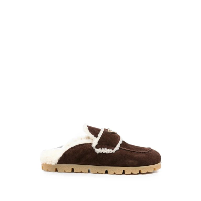 Shearling-trim Logo-plaque Suede Mules