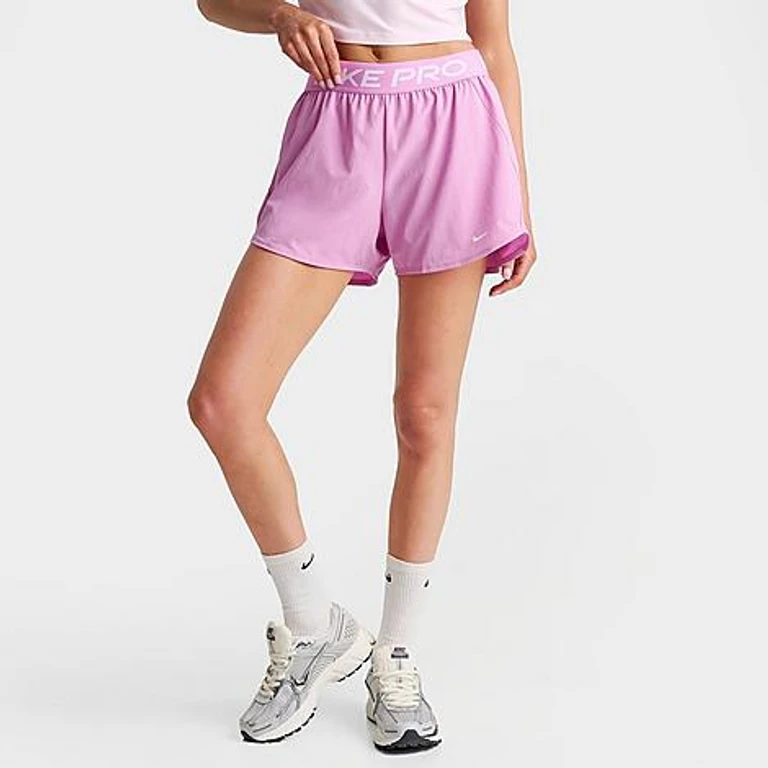 Nike Women's Pro 2-in-1 Shorts in Light Magenta/White Size: XS
