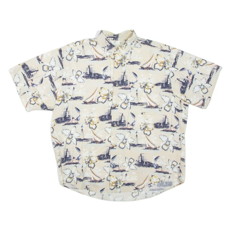 CROSSINGS Mens Hawaiian Shirt Beige Crazy Pattern L