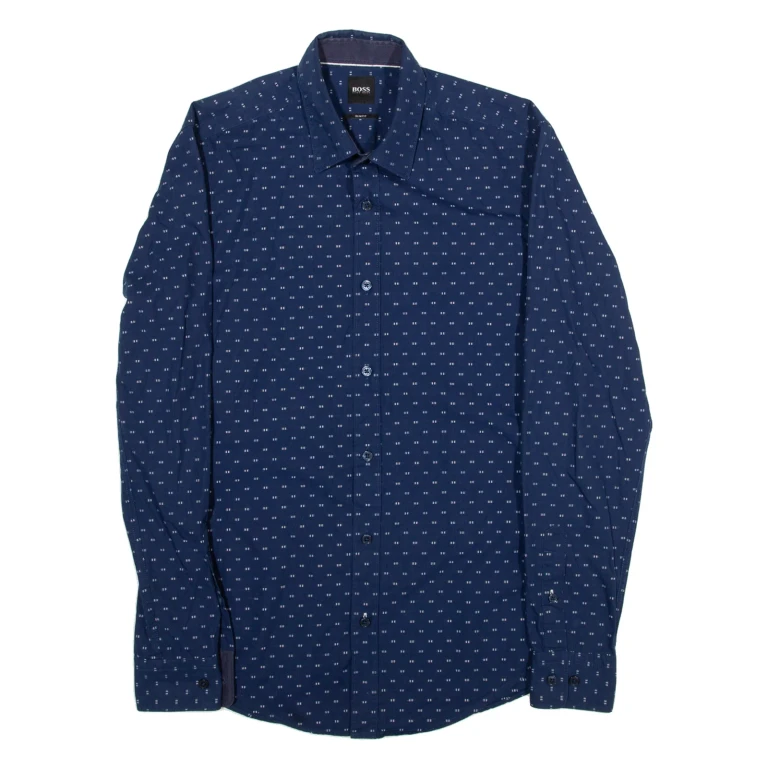 BOSS Slim Fit Mens Plain Shirt Blue Long Sleeve S