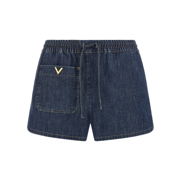 Blue Cotton Bermuda Shorts - Women