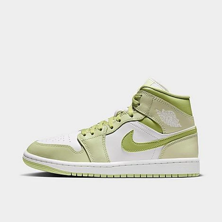 Jordan Women's Air Retro 1 Mid Casual Shoes in Olive Aura/Lawn/Coconut Milk Size: 5.0