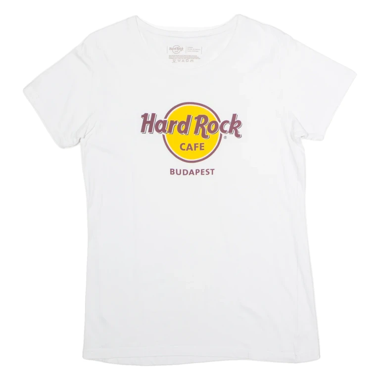 HARD ROCK CAFE Budapest Womens T-Shirt White Crew Neck L