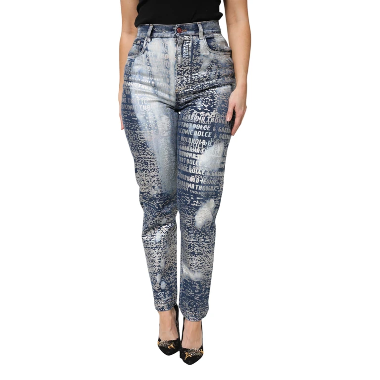 Dolce & Gabbana Blue Washed Print High Waist Denim Jeans Cotton Elastane Clothing - Women