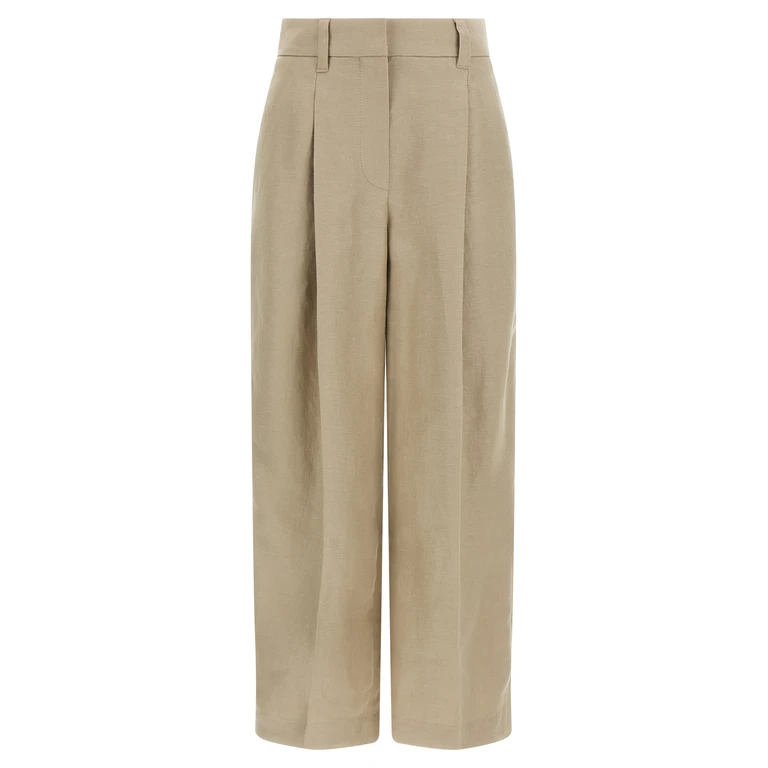 Brunello Cucinelli Beige Linen Casual Pants - Women