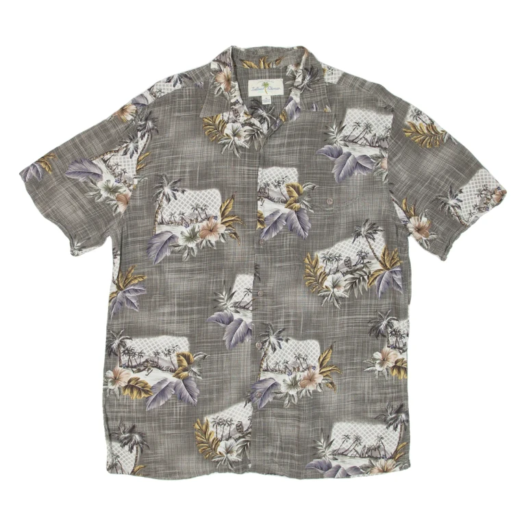 ISLAND SHORE Mens Hawaiian Shirt Green Floral M
