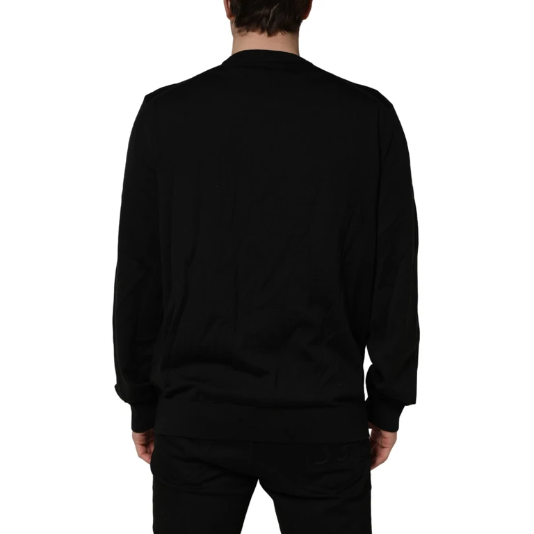 Dolce & Gabbana Black Graphic Logo Crew Neck Wool Pullover Sweater Virgin Clothing - Men