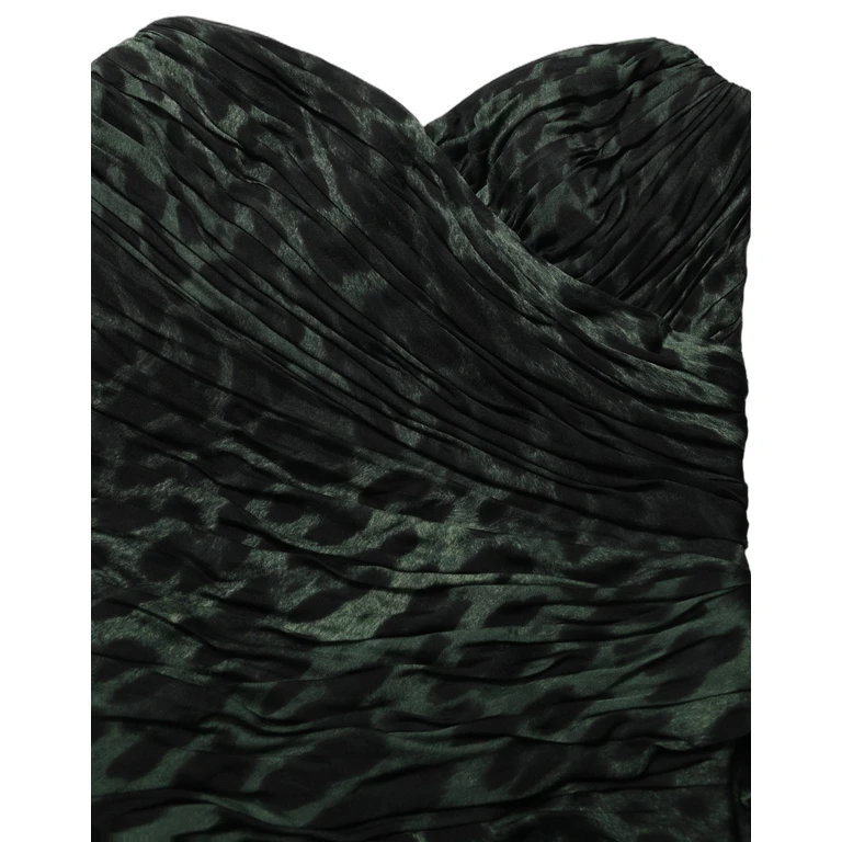 Dolce & Gabbana Green Leopard Print Bustier Draped Midi Dress Silk - Women