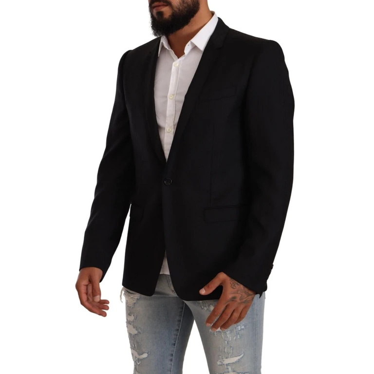 Dolce & Gabbana Black Wool Single Breasted Suit Gold Jacket Virgin - Men