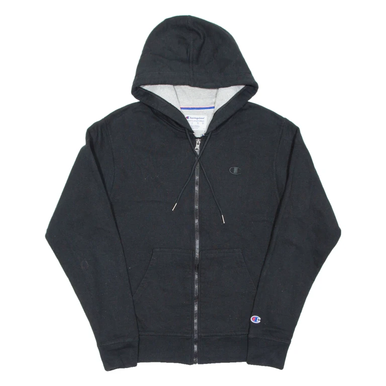 CHAMPION Mens Black Hoodie Full Zip S