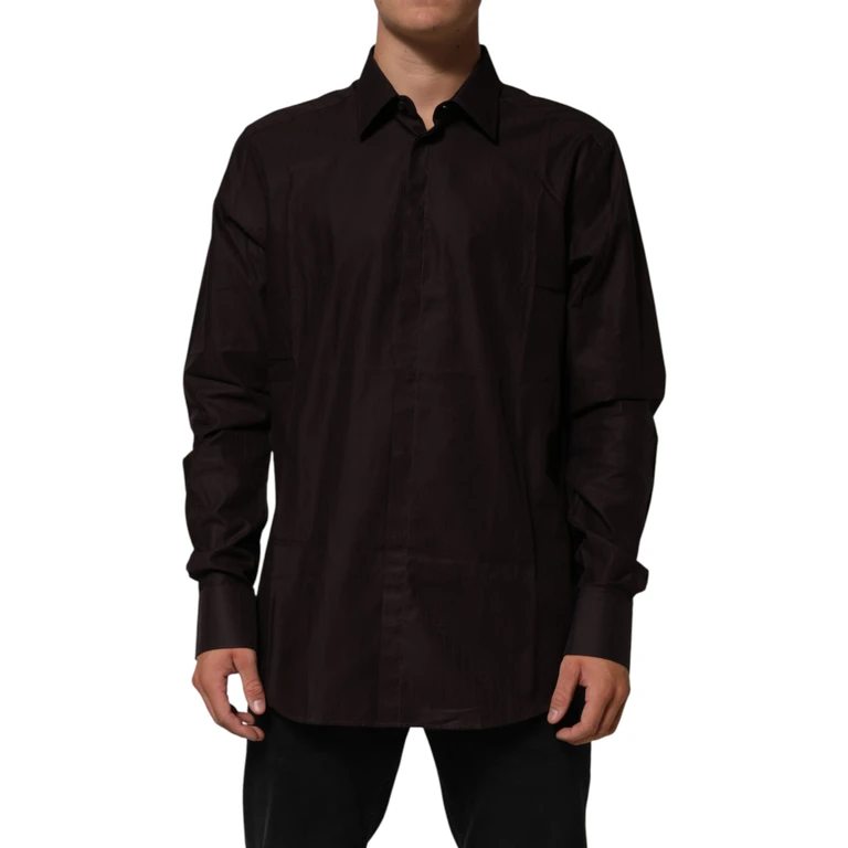 Dolce & Gabbana Brown Cotton Longsleeve Martini Dress Shirt - Men