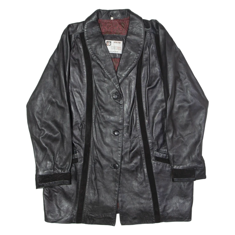 ERREDOS Womens Blazer Jacket Black Leather 90s Striped M