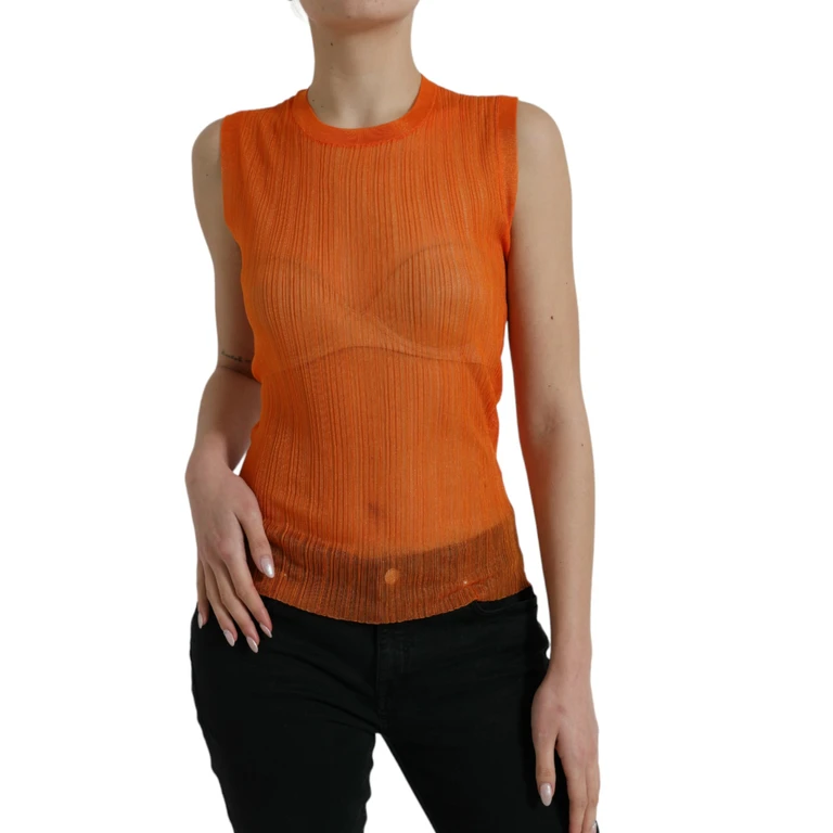 Dolce & Gabbana Orange See Through Crew Neck Blouse Tank Top Polyester - Women