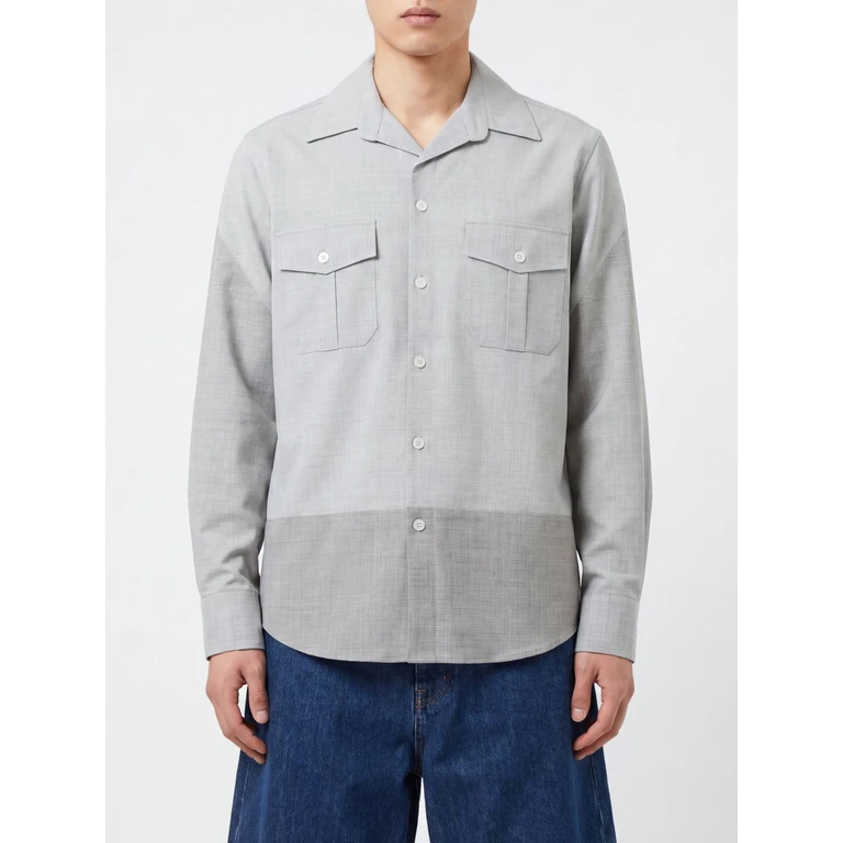 Wool Blend Utility Shirt with Cuban Collar (SH2DT0046M35733856M)