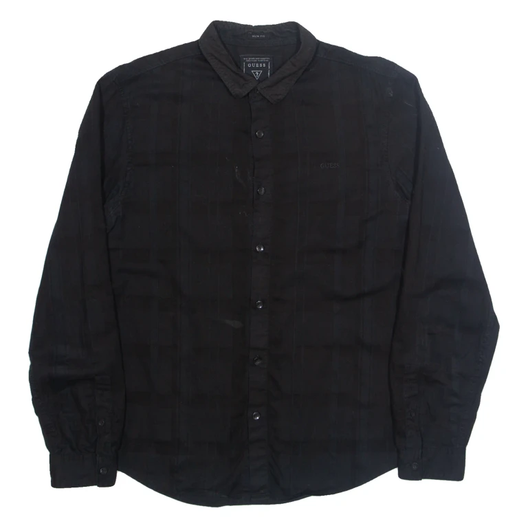 GUESS Slim Fit Mens Plain Shirt Black Long Sleeve M