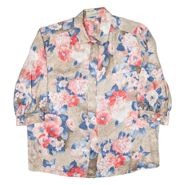 CARAT Womens Shirt Brown Floral 3/4 Sleeve UK 14