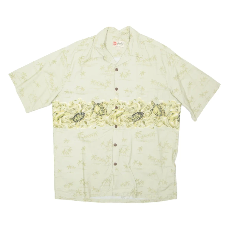 HILO HATTER Mens Hawaiian Shirt Green Floral XL