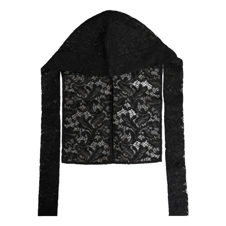 Dolce & Gabbana Black Floral Lace Whole Head Wrap Hat Virgin Wool Cashmere - Women