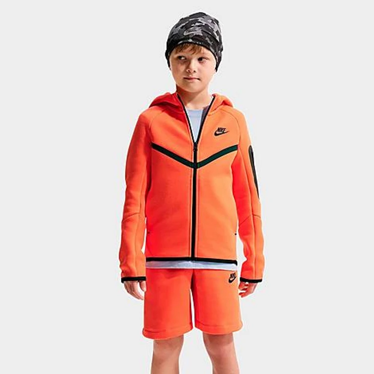 Nike Big Kids Sportswear Tech Fleece Full-Zip Hoodie in Turf Orange/Black Size: XS