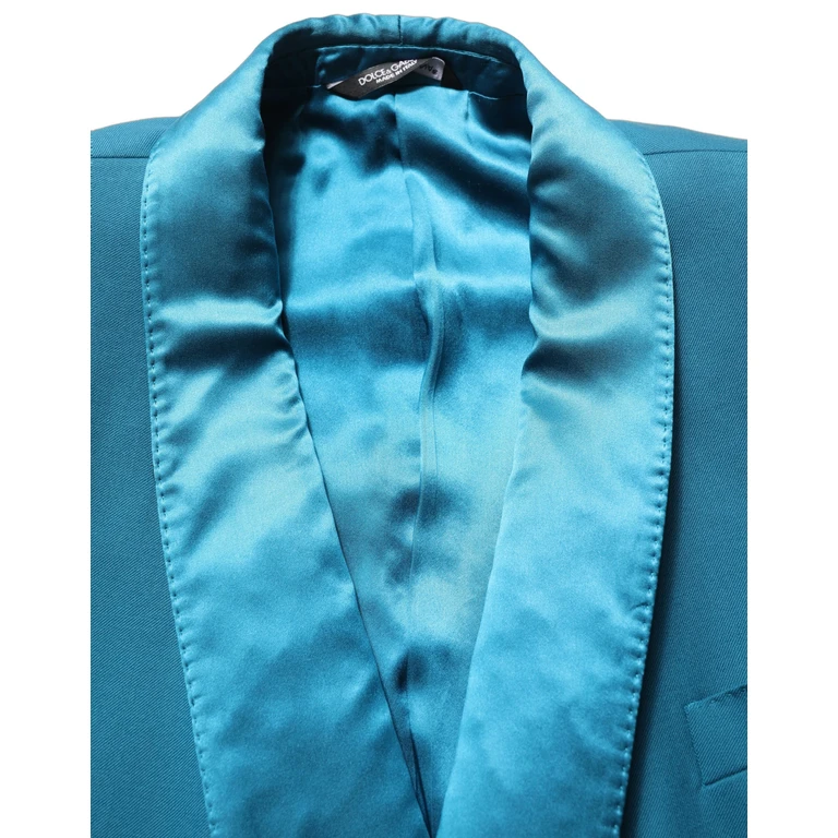 Teal Wool Double Breasted Formal Coat Blazer Silk Polyester Elastane Clothing - Men