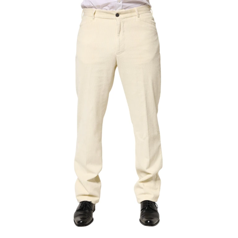 Beige Corduroy Cotton Straight Men Trouser Pants - Men