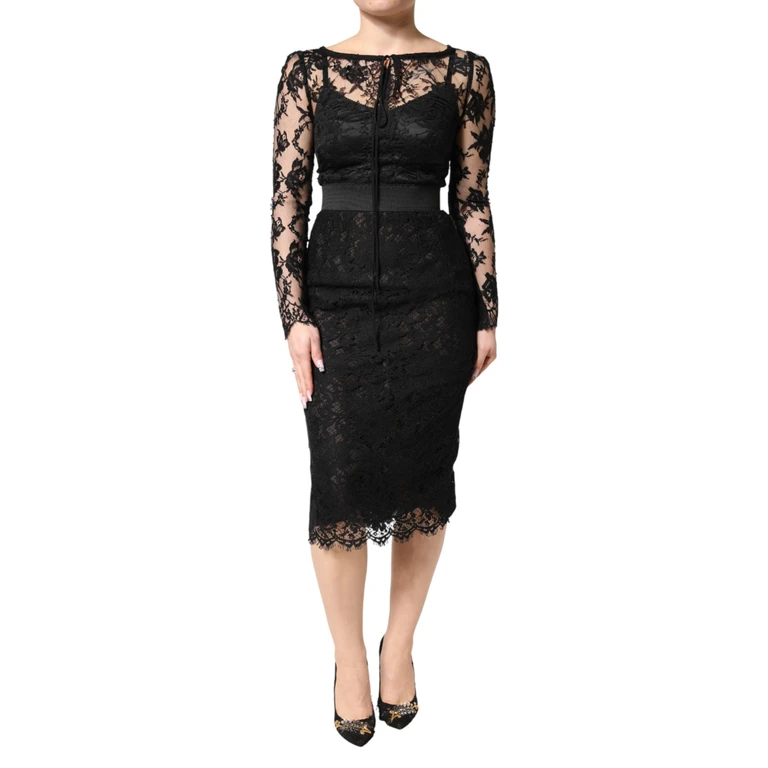 Dolce & Gabbana Black Lace Trim Cotton Sheath Midi Dress Co+pa+vi - Women