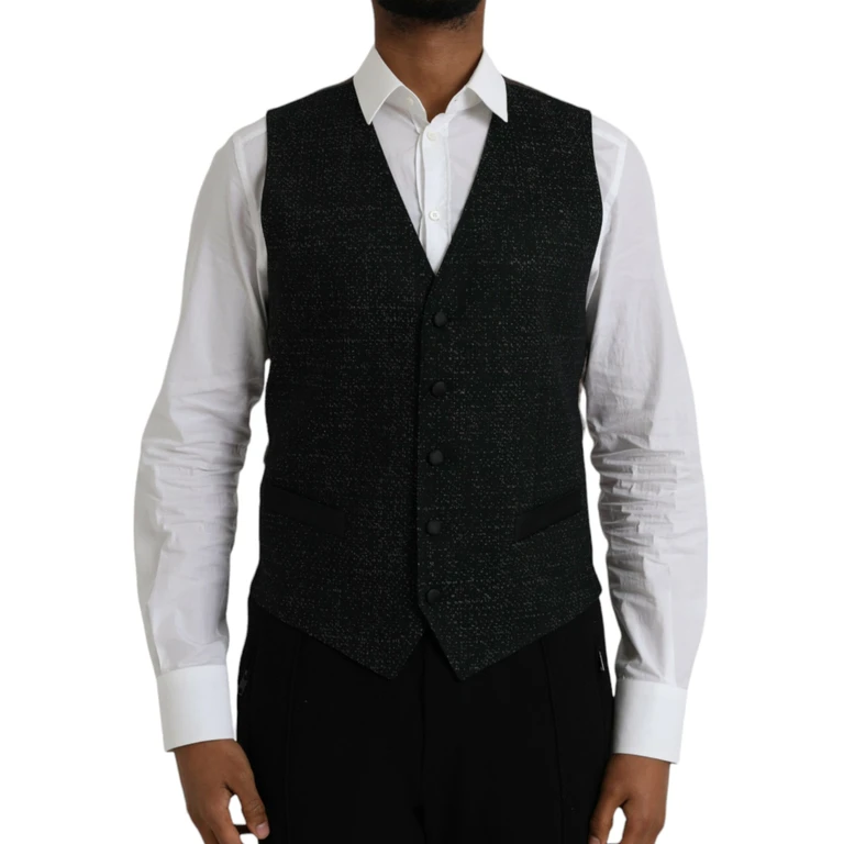 Dolce & Gabbana Black Brown Silk Waistcoat Dress Formal Vest And - Men
