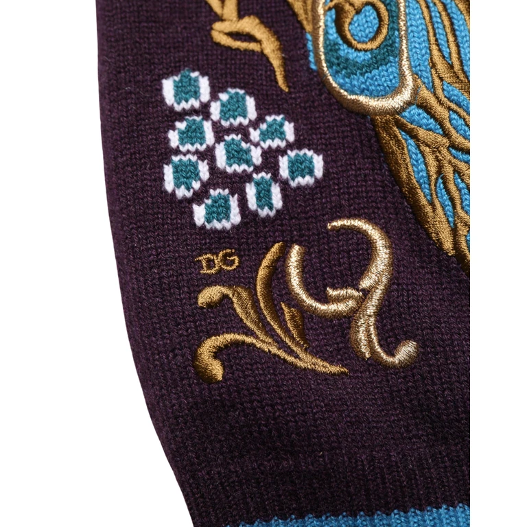 Dolce & Gabbana Bordeaux Cashmere Crown Embroidered Sweater Clothing - Men