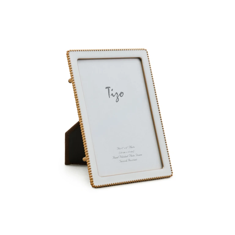 Goldplate Beaded Enamel Frame 4x6 White One Size