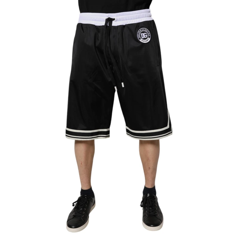 Dolce & Gabbana Black White Men Bermuda Sweatshorts Shorts Black/white Polyester - Men