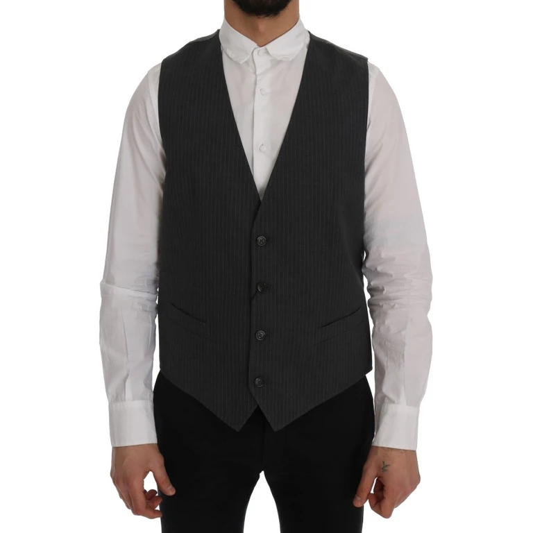 Dolce & Gabbana Gray Staff Cotton Striped Vest Clothing - Men