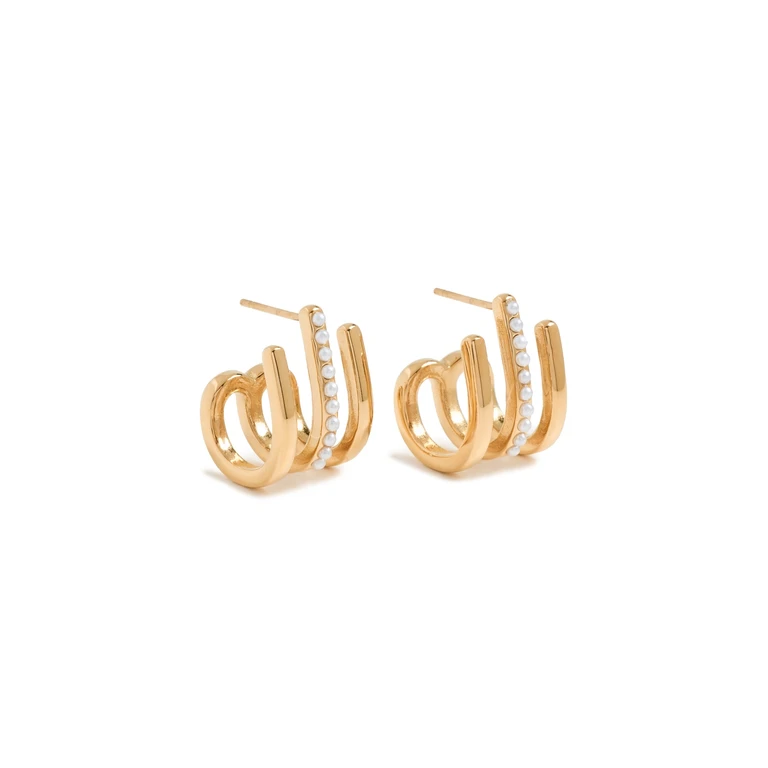 Kenneth Jay Lane Gold Post Huggie Earrings Gold/Pearl One Size