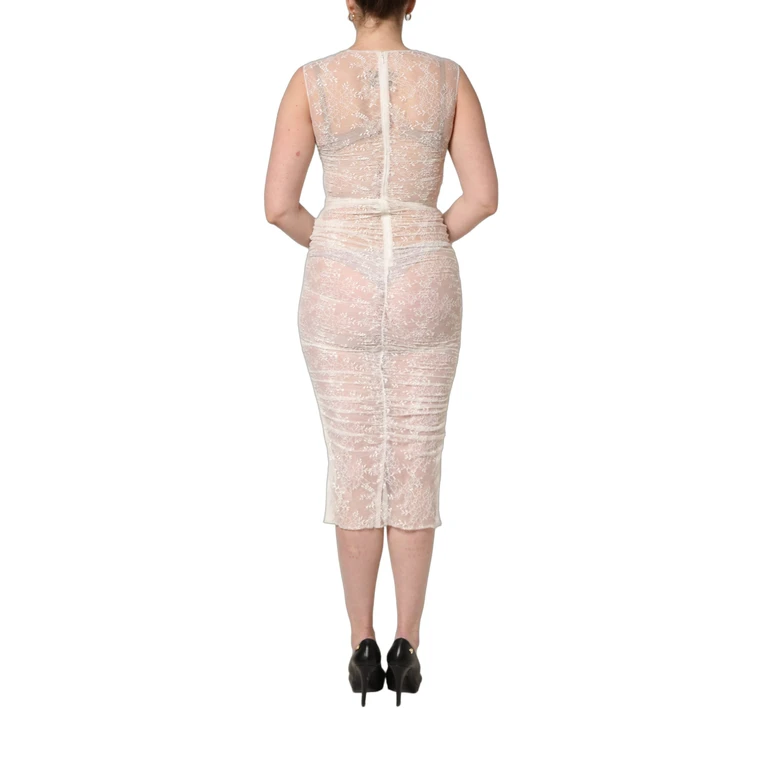 White Floral Lace Sheer Sleeveless Midi Dress - Women