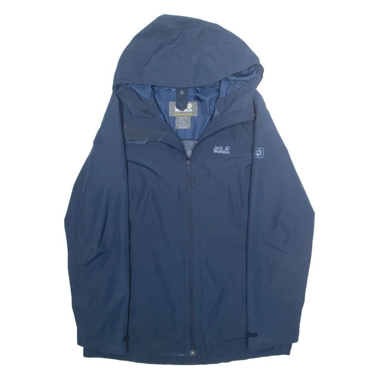 JACK WOLFSKIN Mesh Lined Womens Rain Jacket Blue Hooded M