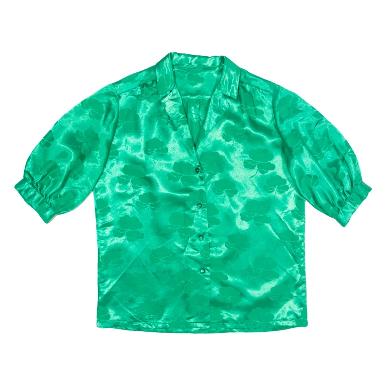 Womens Printed Shirt Green Collared Off Shoulder 90s Floral S