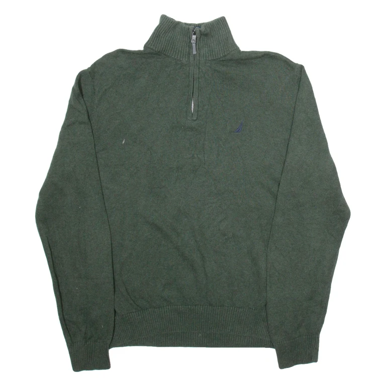 NAUTICA Mens Jumper Green 1/4 Zip Tight Knit M