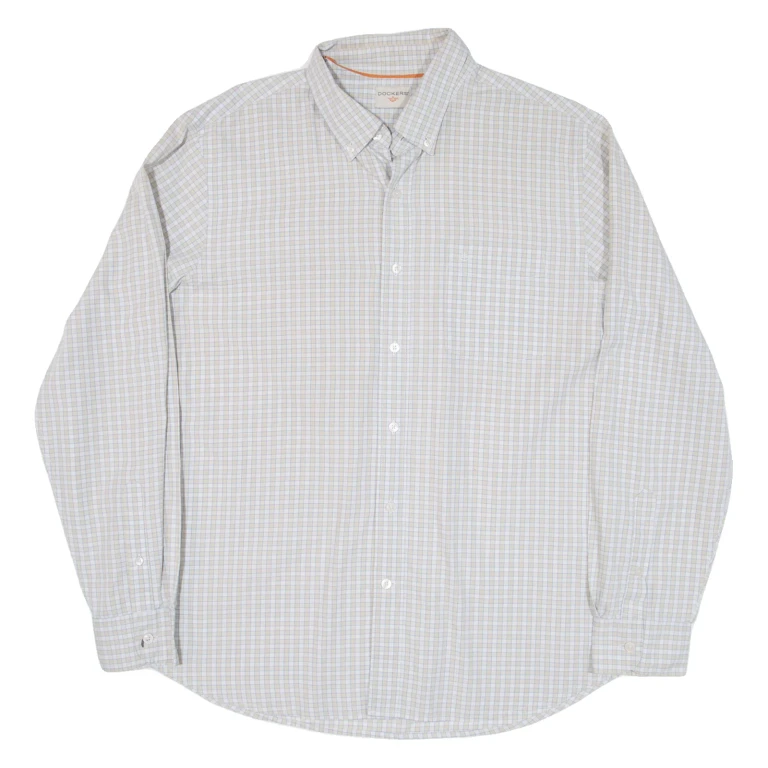 DOCKERS Mens Shirt Beige Check Long Sleeve L