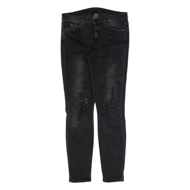 7 FOR ALL MANKIND Distressed Womens Jeans Black Slim Skinny Stone Wash W29 L32