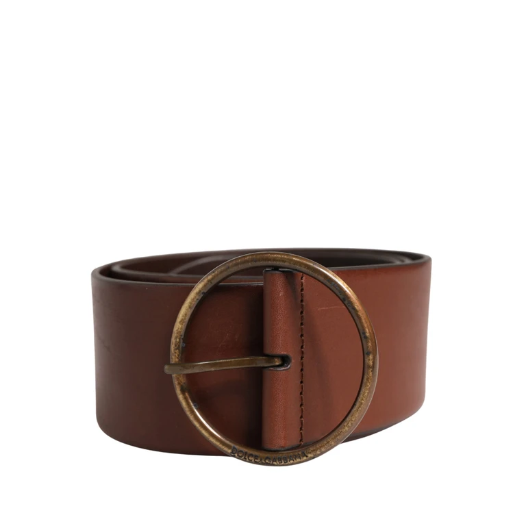 Dolce & Gabbana Brown Leather Wide Waist Metal Round Belt - Men