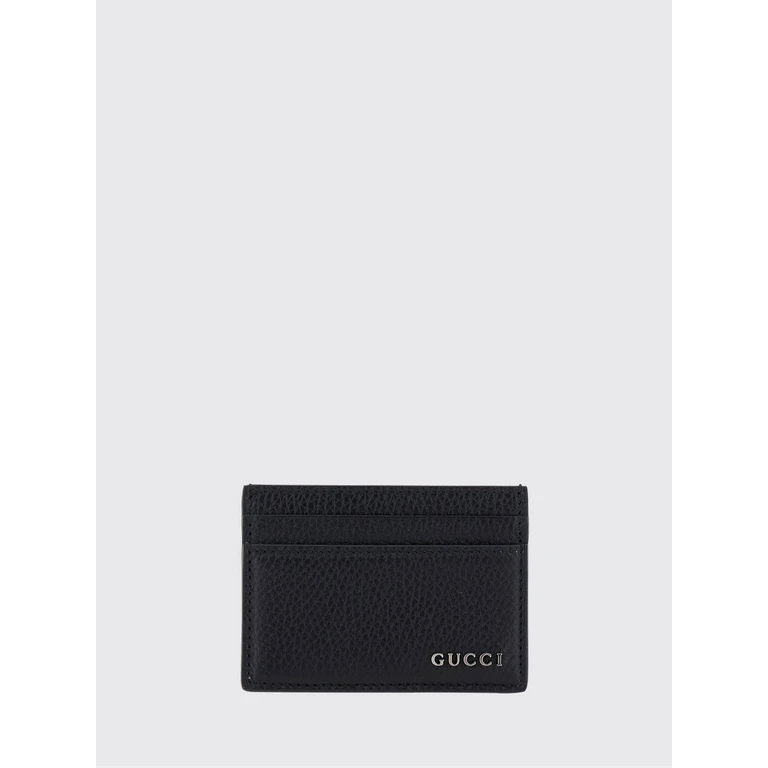 Flat Hammered Calfskin Card Holder with Metal Logo (771157AABXM1000)